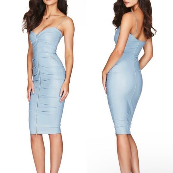 NWT Nookie Zoe Faux Leather Midi Dress in Dusty Blue Size XS - Picture 1 of 6